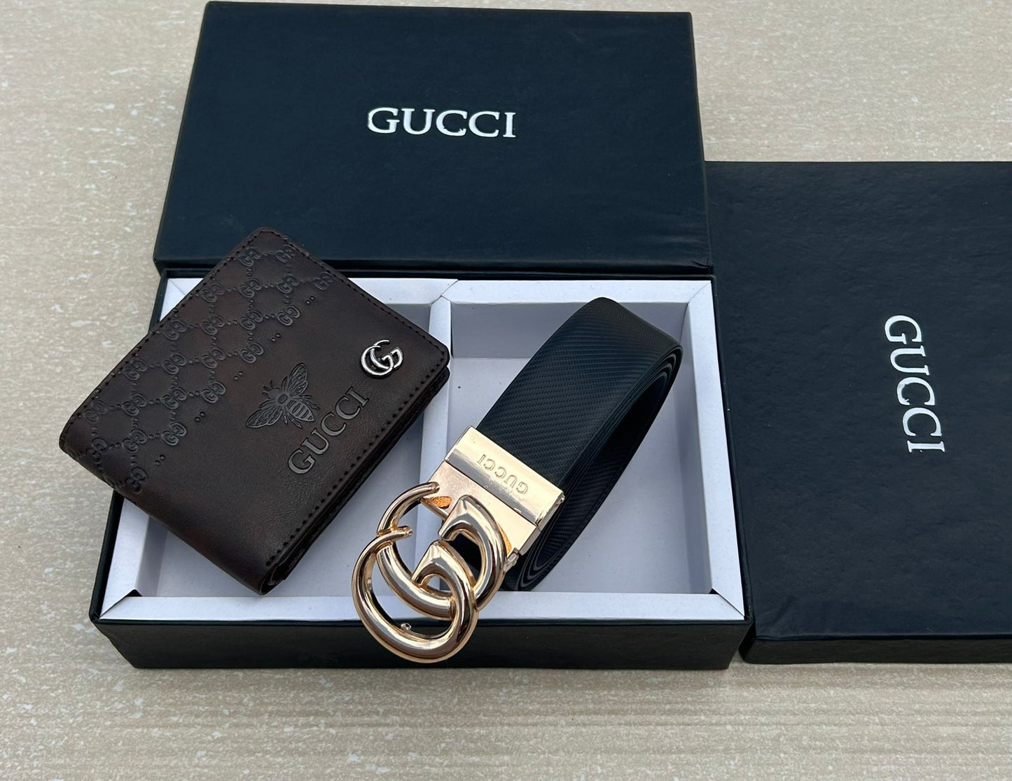 GUCCI BELT AND WALLET GOLD BLACK PREMIUM QUALITY COMBO