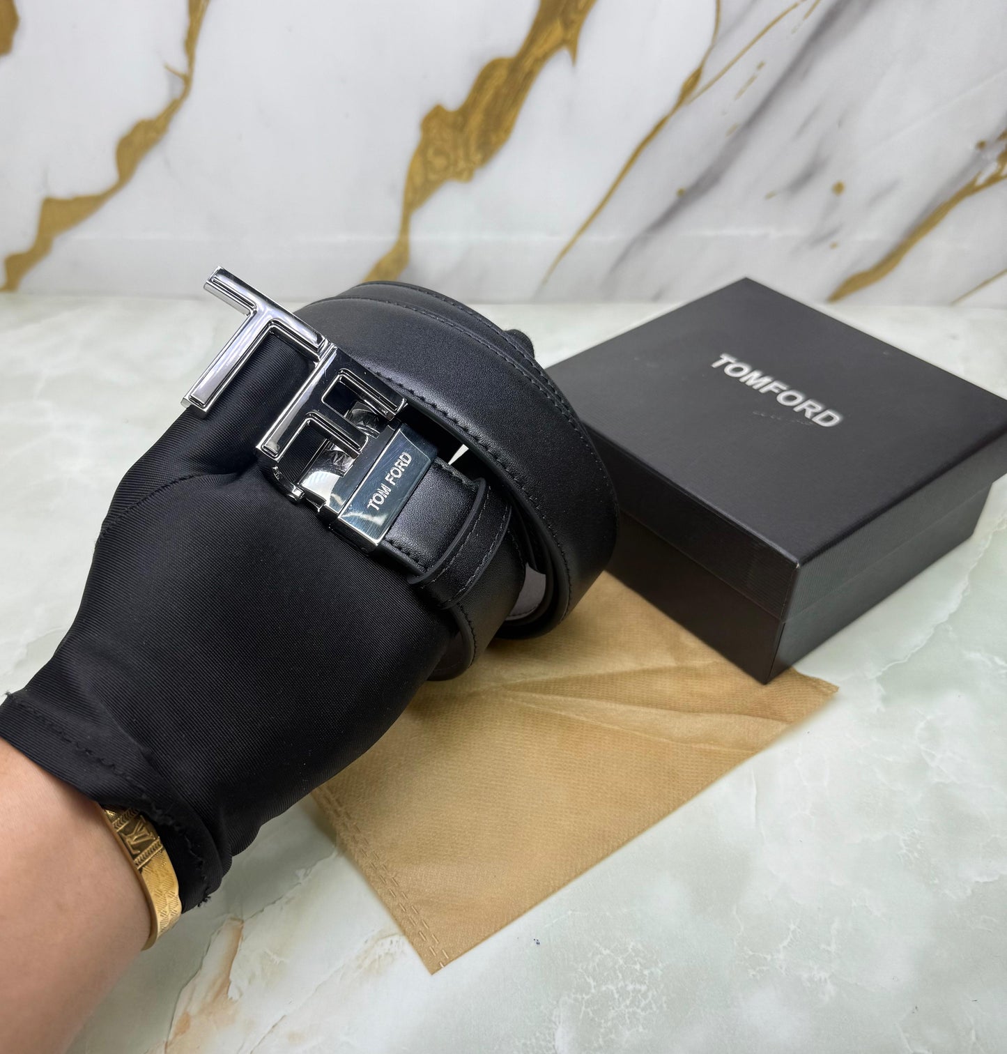 Tom Forrd Silver Signature TF Reversible Leather Belt For Men