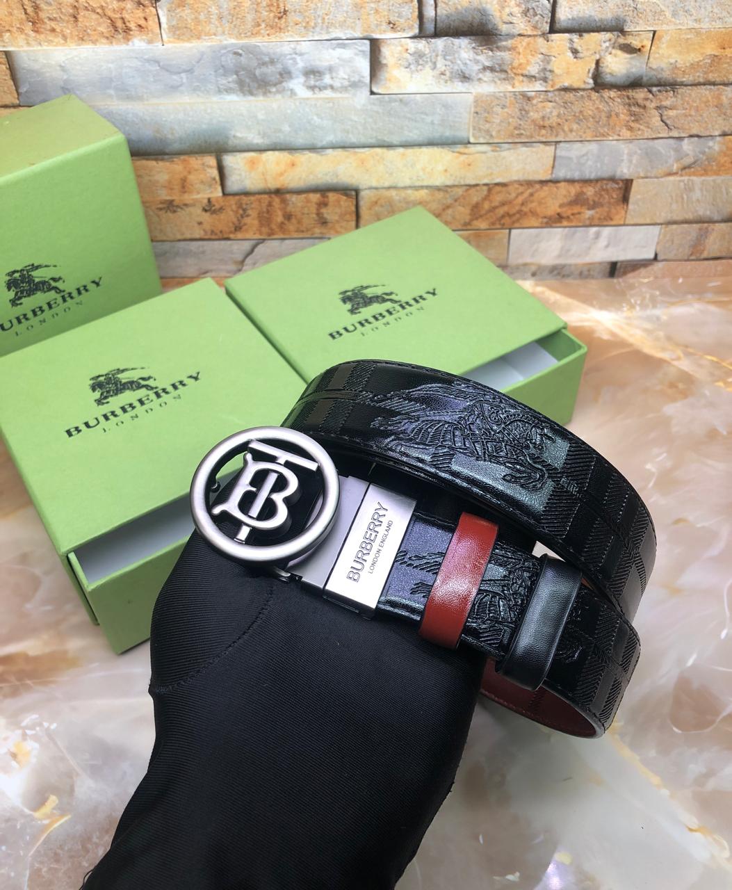 Burberrry Black Silver Printer Premiu Quality Belt Premium Luxury Reversible Belt