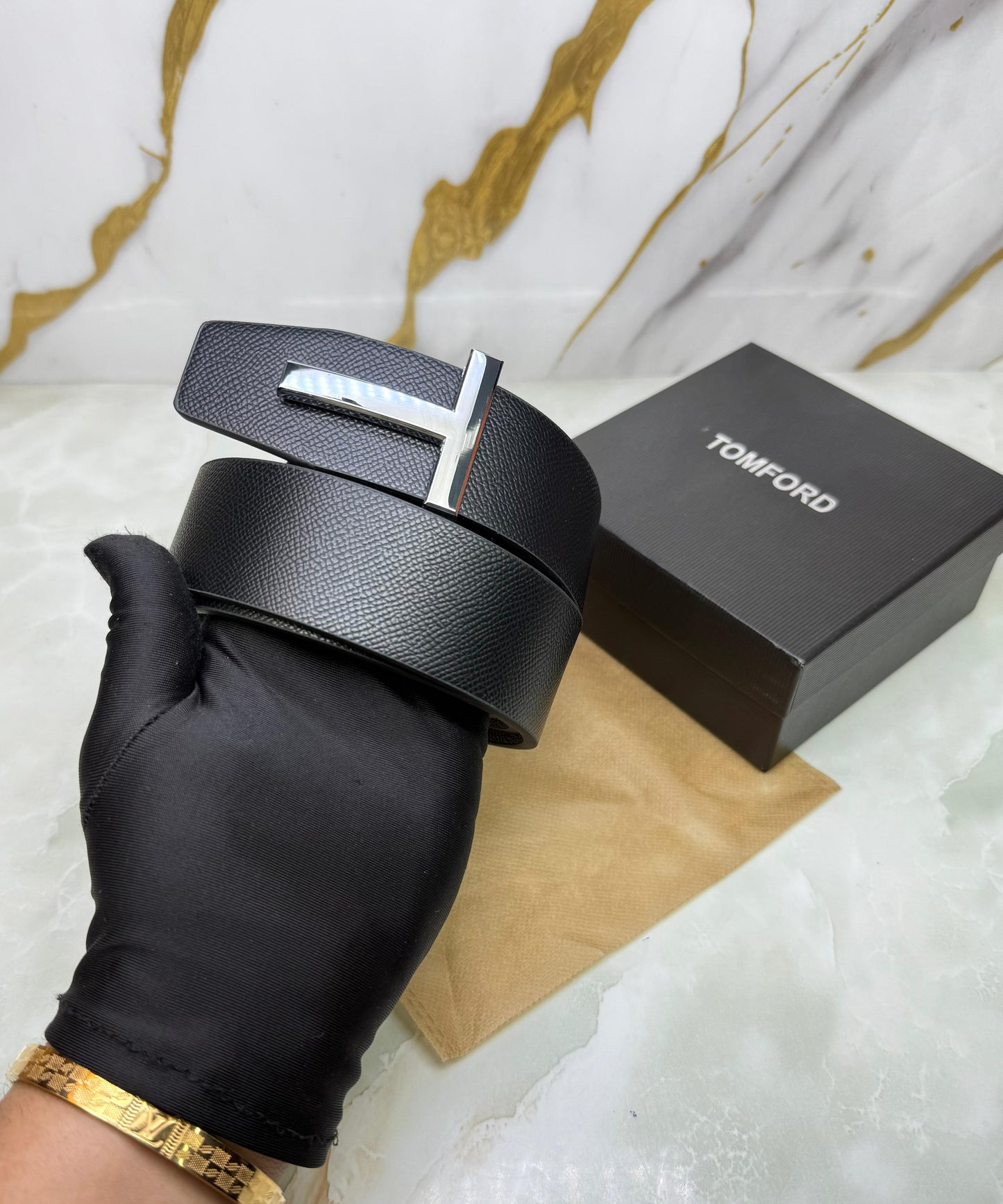 Tom Forrd Silver Signature T Reversible Leather Belt For Men